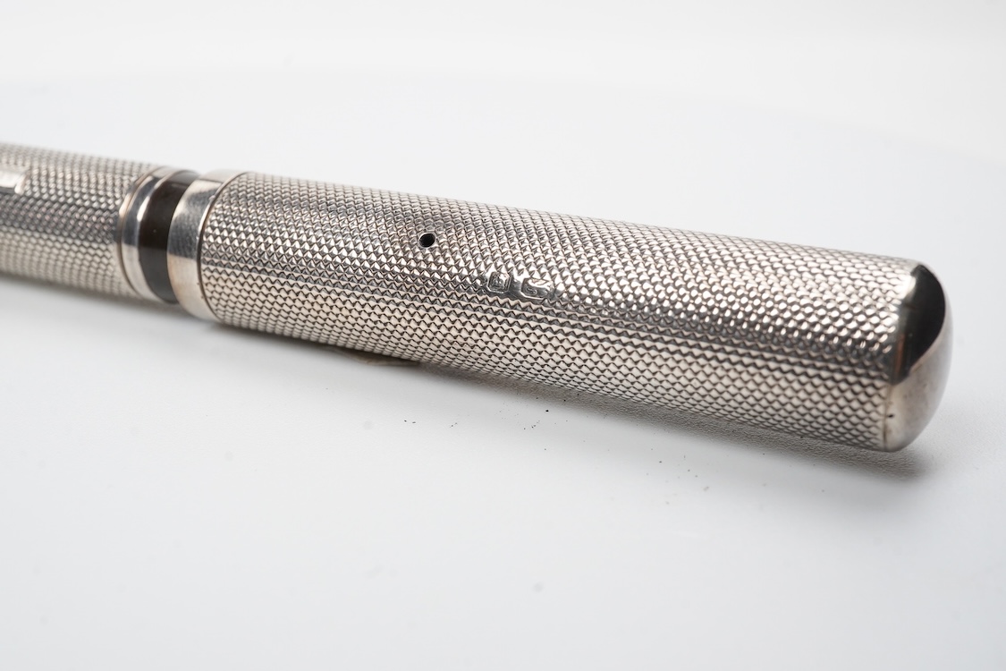 A Waterman FDW silver eye dropper No.72 in fine barley pattern, No.2 Waterman nib